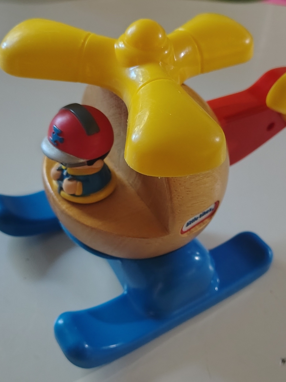 Little Tikes 2003 Wooden Push Helicopter with Hard Plastic Blades With Pilot
